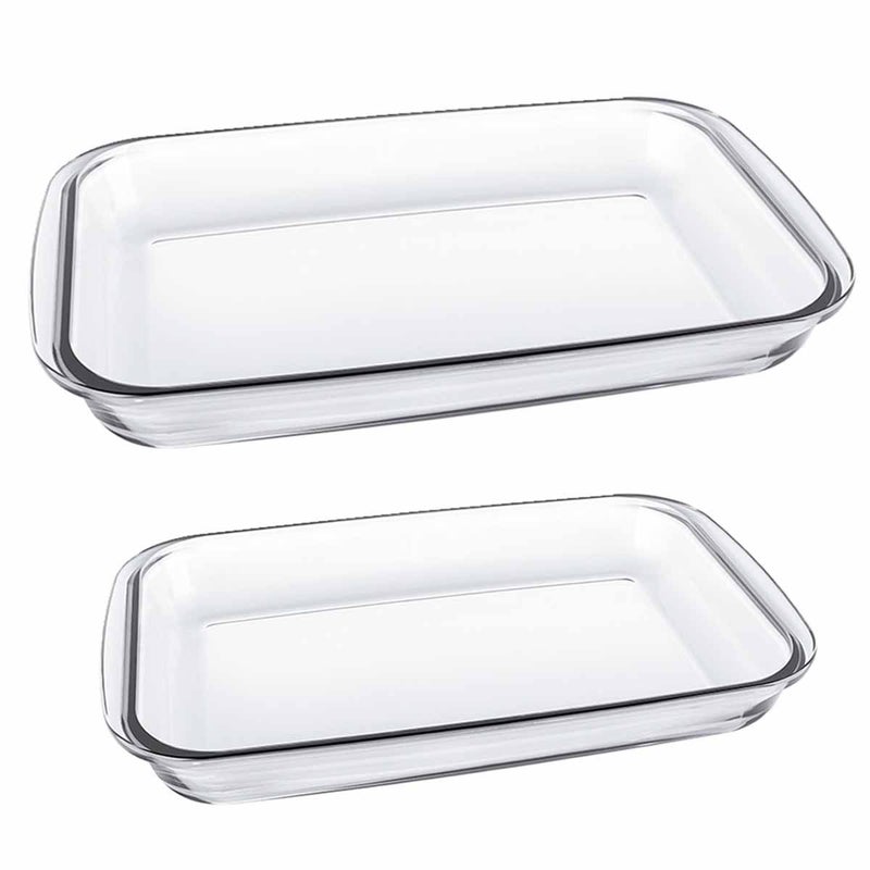 Marinex Glass 2-Piece Rectangular Roaster Set (2.2L + 2.9L) - Oven Safe Transparent Bakeware for Lasagna, Cakes, Brownies, Roasting & Casseroles  Heat Resistant Durable Glass Dish for Home & Kitchen - Image 1