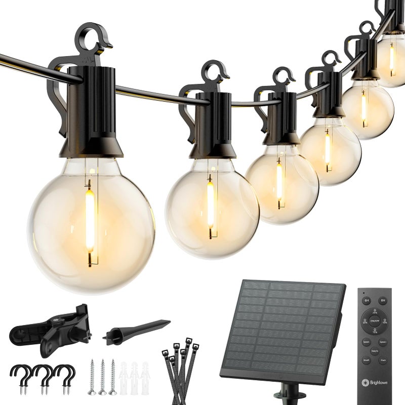Brightown 58FT Solar String Lights Outdoor with Remote Cable Ties and Hooks, Commercial Grade Patio Lights with 26 LED Shatterproof Bulbs, 3 Light Modes Hanging Light for Backyard Party Decor - Image 1