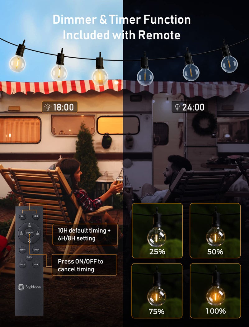 Brightown 58FT Solar String Lights Outdoor with Remote Cable Ties and Hooks, Commercial Grade Patio Lights with 26 LED Shatterproof Bulbs, 3 Light Modes Hanging Light for Backyard Party Decor - Image 3