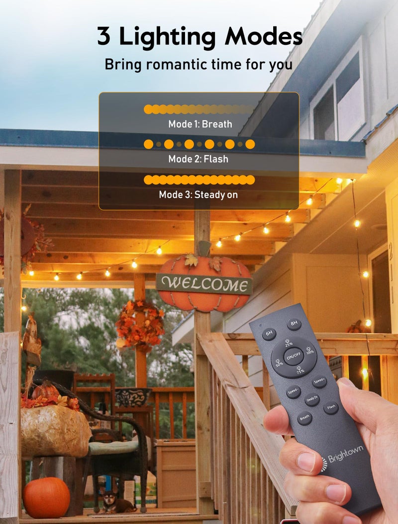 Brightown 58FT Solar String Lights Outdoor with Remote Cable Ties and Hooks, Commercial Grade Patio Lights with 26 LED Shatterproof Bulbs, 3 Light Modes Hanging Light for Backyard Party Decor - Image 4