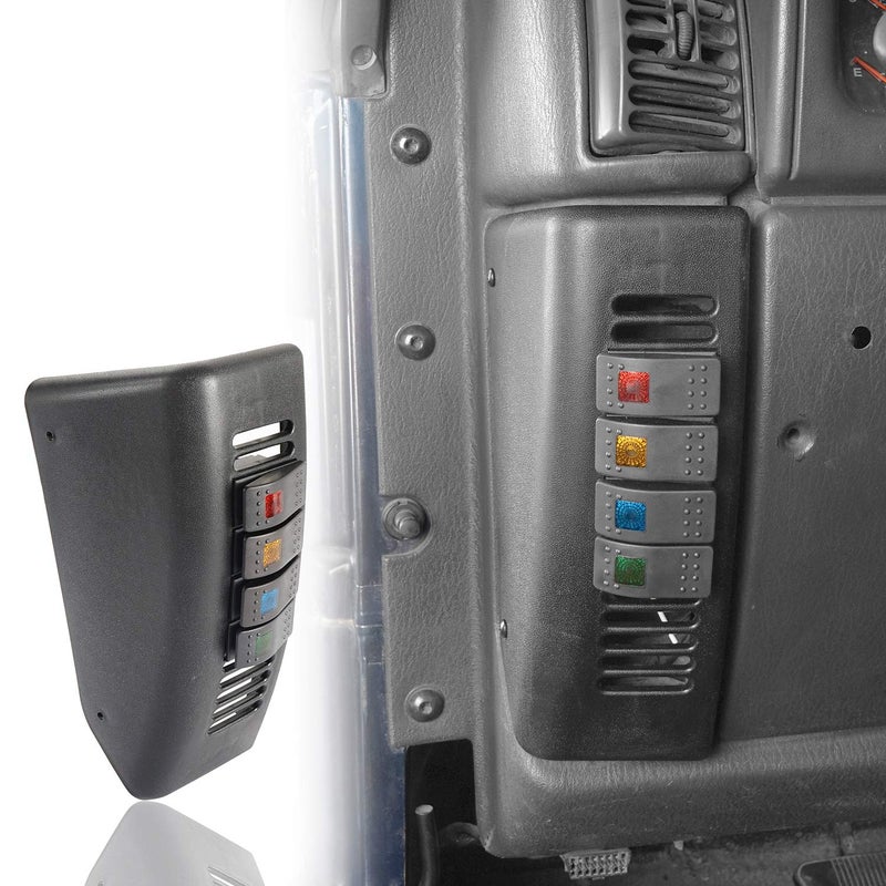 Hooke Road TJ Wrangler Pillar Light Switch Pod Panel w 4X Rocker Switches for Jeep Wrangler TJ 19972006 Driver Side