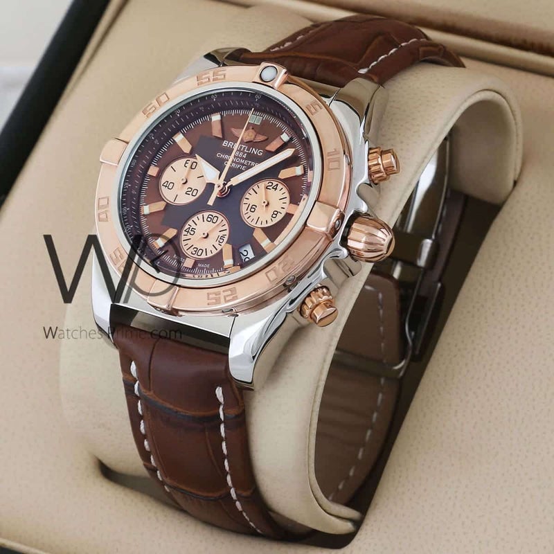 Breitling Watch for Men with Brown Dial Leather Belt with Brown Color