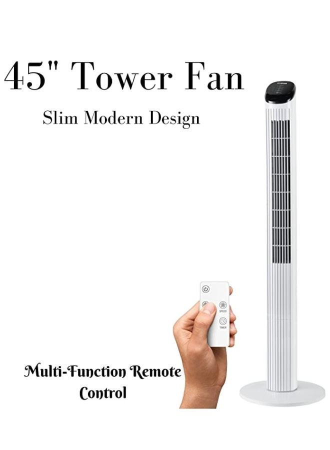 KHIND FD301R Comfort Control Tower Fan with Timer Function, 3 Speed Settings, Touch Screen & Motor Overheat Protection (45inch, White)