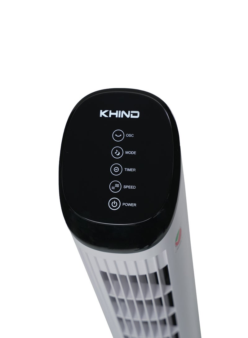 KHIND FD301R Comfort Control Tower Fan with Timer Function, 3 Speed Settings, Touch Screen & Motor Overheat Protection (45inch, White)