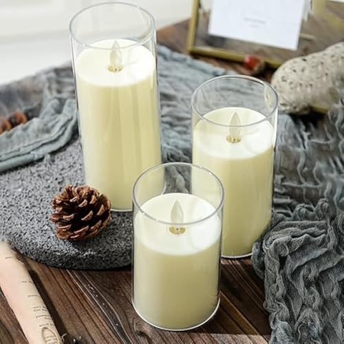 XERGY Acrylic Glass Battery Operated Flameless Led Candles (Pack of 3) Valentine's Gift For Home Decor Romantic Ambiance Aesthetic Dinning Table Decor,Transparent - Image 2