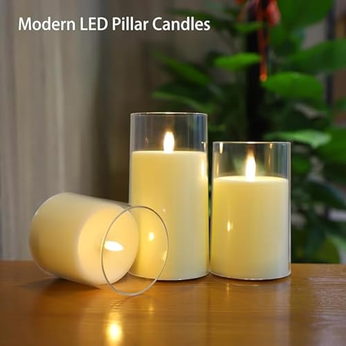 XERGY Acrylic Glass Battery Operated Flameless Led Candles (Pack of 3) Valentine's Gift For Home Decor Romantic Ambiance Aesthetic Dinning Table Decor,Transparent - Image 5