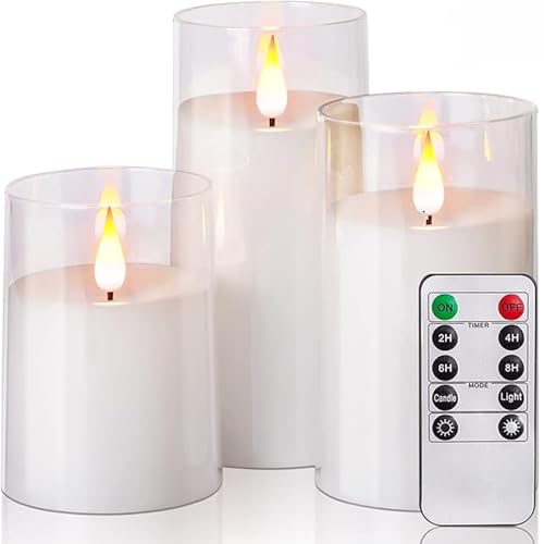 XERGY Acrylic Glass Battery Operated Flameless Led Candles (Pack of 3) Valentine's Gift For Home Decor Romantic Ambiance Aesthetic Dinning Table Decor,Transparent - Image 1