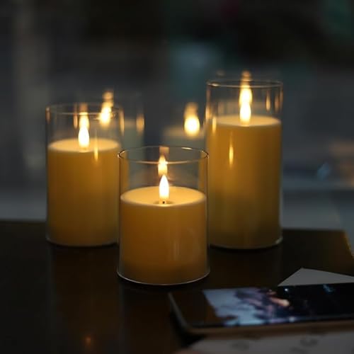 XERGY Acrylic Glass Battery Operated Flameless Led Candles (Pack of 3) Valentine's Gift For Home Decor Romantic Ambiance Aesthetic Dinning Table Decor,Transparent - Image 4