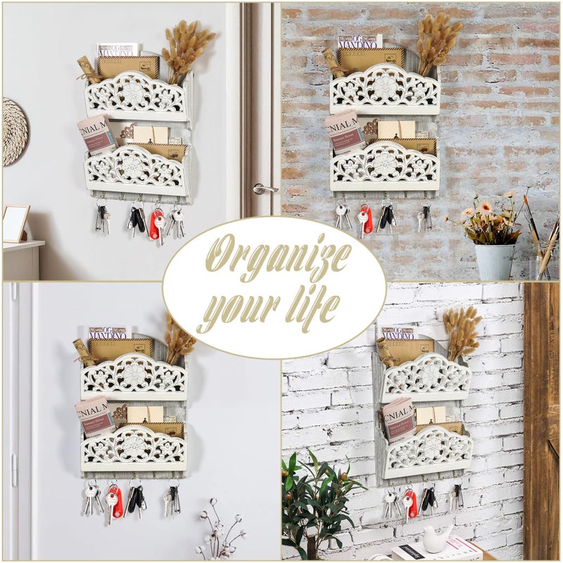 JAZUIHA Key and Mail Holder for Wall, 2-Slot Mail Organizer Wall Mount with 5 Key Hooks, Wooden Key Hangers Wall File Organizer Letter Sorter, Key Rack for Entryway and Home Decor,Extra Wide (Extra Large) - Image 5