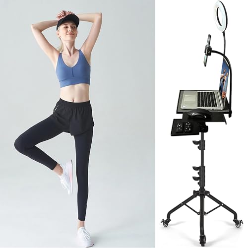 Asltoy Projector Tripod Stand with Wheels Laptop Tripod Stand Projector Tripod Laptop Stand Floor Stand Live Stream stand Treadmill Stand Music Stand with 6" LED Ring Light for Online Meeting Recording - Image 3