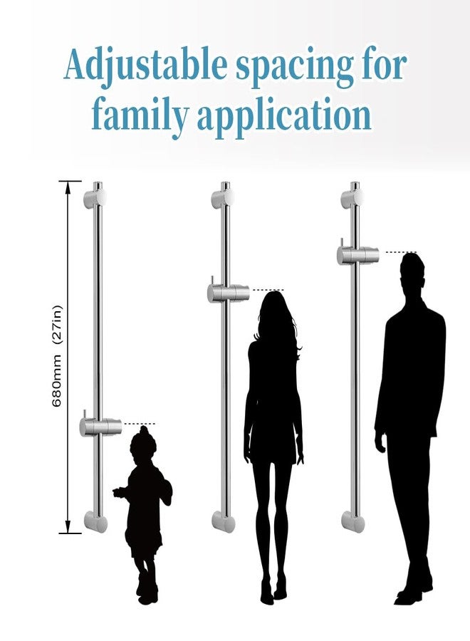 Offo مجموعة شريط الدش OFFO، شريط منزلق قابل للتعديل بطول 27 بوصة مع رأس دش محمول عالي الضغط بـ 6 أوضاع وخراطيم من الفولاذ المقاوم للصدأ بطول 60 بوصة، مثبت على الحائط بالبراغي، كروم - Image 3