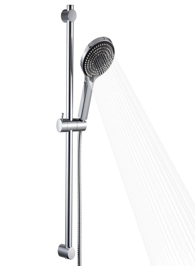 Offo مجموعة شريط الدش OFFO، شريط منزلق قابل للتعديل بطول 27 بوصة مع رأس دش محمول عالي الضغط بـ 6 أوضاع وخراطيم من الفولاذ المقاوم للصدأ بطول 60 بوصة، مثبت على الحائط بالبراغي، كروم - Image 1