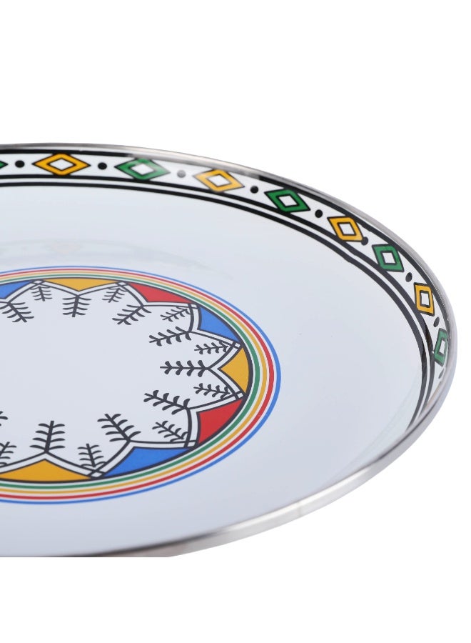 السيف صحن غضار كبير للتقديم، 32 سم، تصميم تراثي مزخرف، متين وخفيف – أبيض بنقوش ملونة - Image 3