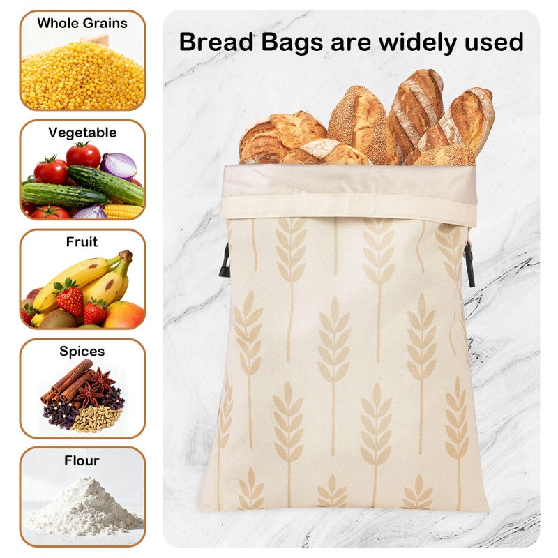 LAKE OF FIRE 16.9"x12.6" Reusable Bread Storage Bags for Homemade Bread with Reusable 2 Bowl Covers,Large Sourdough Bread Bags Storage Box Food Cloth Bag(Beige + Wheat) - Image 5