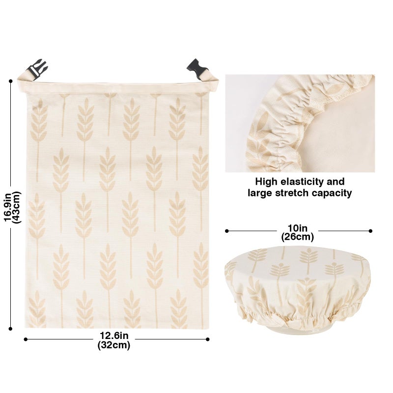 LAKE OF FIRE 16.9"x12.6" Reusable Bread Storage Bags for Homemade Bread with Reusable 2 Bowl Covers,Large Sourdough Bread Bags Storage Box Food Cloth Bag(Beige + Wheat) - Image 2