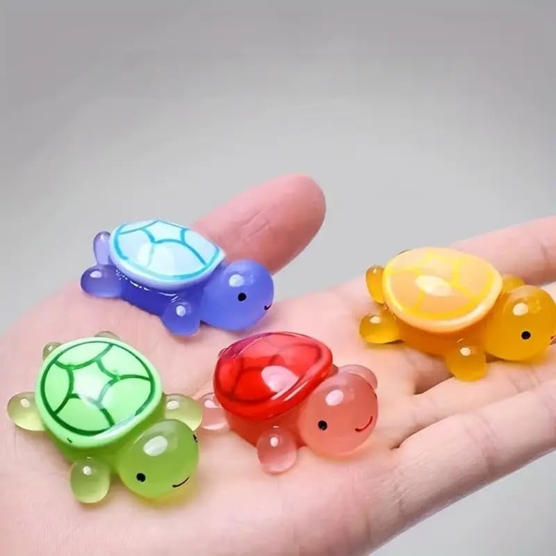 Amiqus 5 pc Luminous 3D Turtle Statues Colourful Semi-Transparent Plastic Ornaments, Suitable for DIY Crafts, Party Favours, Classroom Rewards and Beach Themed Events (5pc Mix Colour) - Image 1