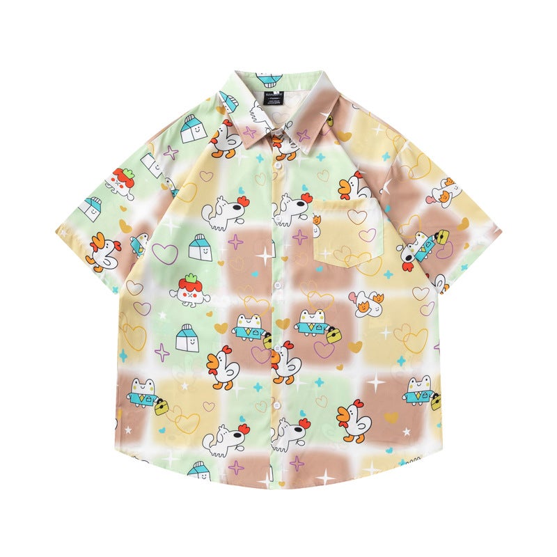 Guangzhou Cartoon Animal Flower Shirt Men And Women Trend Design Sense Loose Casual Short Sleeve Shirt - Image 1
