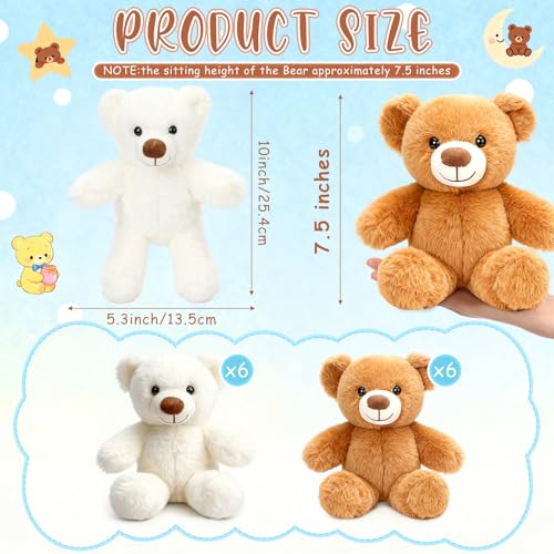 LaRandom 12 Pcs Bears Stuffed Animal Bulk 10 Inch Cute Small Stuffed Bear Plush Toy for Birthday Baby Shower Party Decorations Centerpieces Favors - Image 5