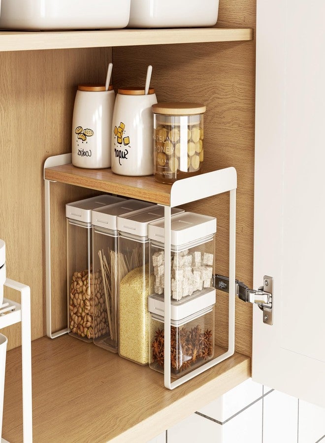Mitus Shelf Organizer and Storage, Tiered Wood Cabinet Rack for The Kitchen Counter, Bathroom Counter, Pantry Cupboard, Office Desk Bookshelf, 16" Wide Natural and White (Large) - Image 4
