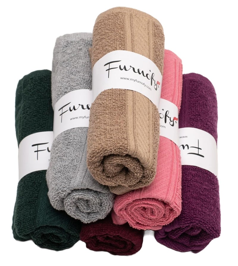 Furnofy Premium Cotton Hand Towels Set of 6 Ultra Soft Highly Absorbent QuickDry for Gym Kitchen Pool Travel Home 40x60 cm Vibrant Multicolor - Image 1