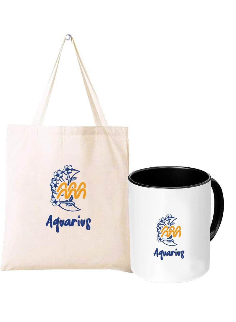 PRINTSHOP4ME Zodiac Pack of 2 Combo - Eco-Friendly Cotton Tote Bag and Two-Tone Coffee Mug Set - Perfect Astrology Gift - GiftSet for Astrology Fans - Image 1