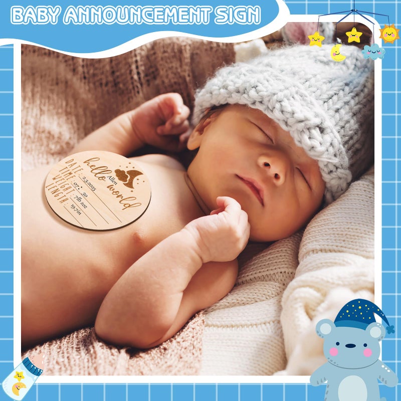Guiqulai Bear Baby Monthly Milestone Blanket Bear Star Balloon Flannel Blanket Newborn Infant Swaddle Baby Growth Blanket Photography Background with Wooden Signs,Frames,Bibs - Image 4