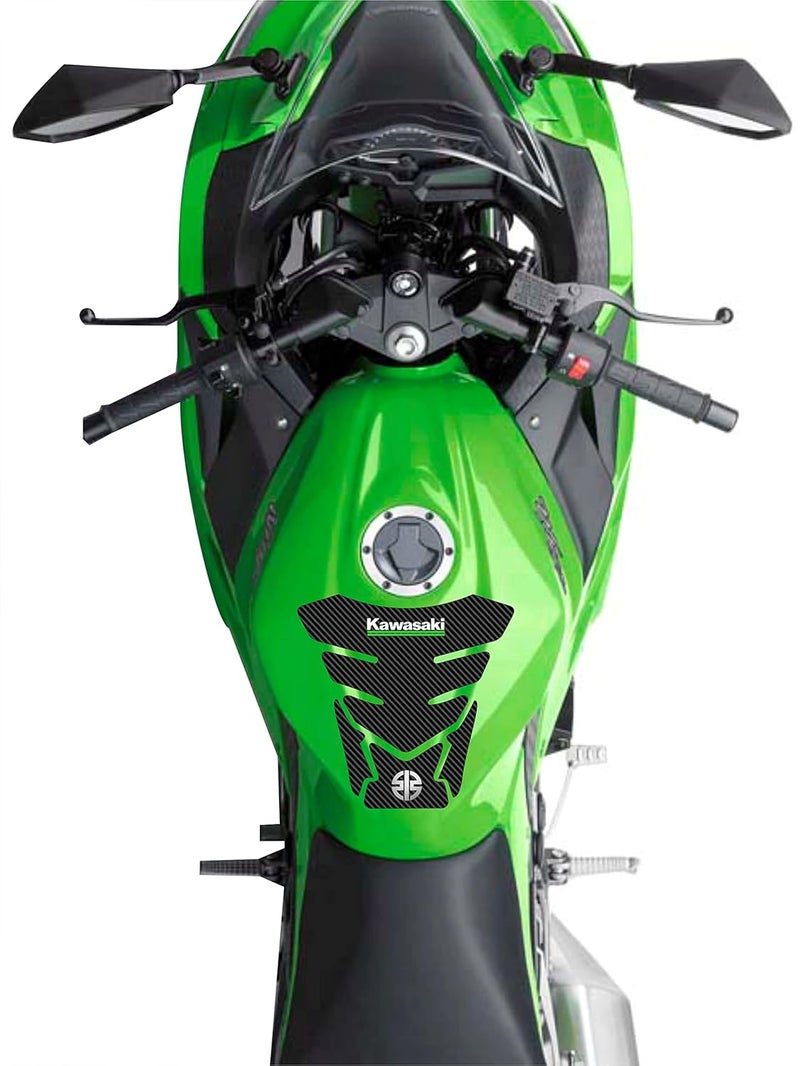 BIG FLAG ملصقات دراجة ثلاثية الأبعاد من الفينيل مع تصميم بارز لوسادة خزان الدراجة / ملصق ذاتي اللصق للدراجات المحددة للعلامة التجارية عبوة من 3 (3Dbktpvar) (كواساكي) - Image 1