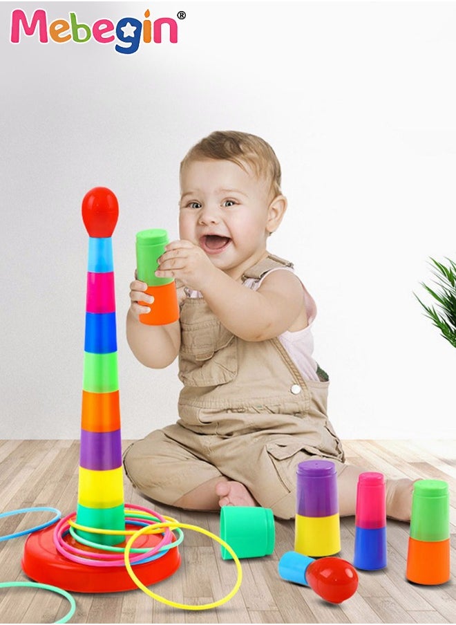 Ring Toss Game Set with 8 Rings, Stacking Cups Toy, Baby Educational Toys, Easy to Assemble and Disassemble, Great for Parties, Physical Activities, Family Game and Team Games