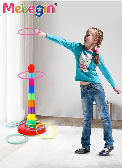 Ring Toss Game Set with 8 Rings, Stacking Cups Toy, Baby Educational Toys, Easy to Assemble and Disassemble, Great for Parties, Physical Activities, Family Game and Team Games