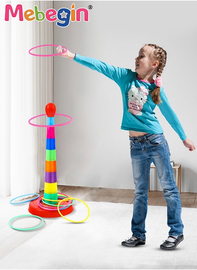 MEBEGIN Ring Toss Game Set with 8 Rings, Stacking Cups Toy, Baby Educational Toys, Easy to Assemble and Disassemble, Great for Parties, Physical Activities, Family Game and Team Games  - Image 1