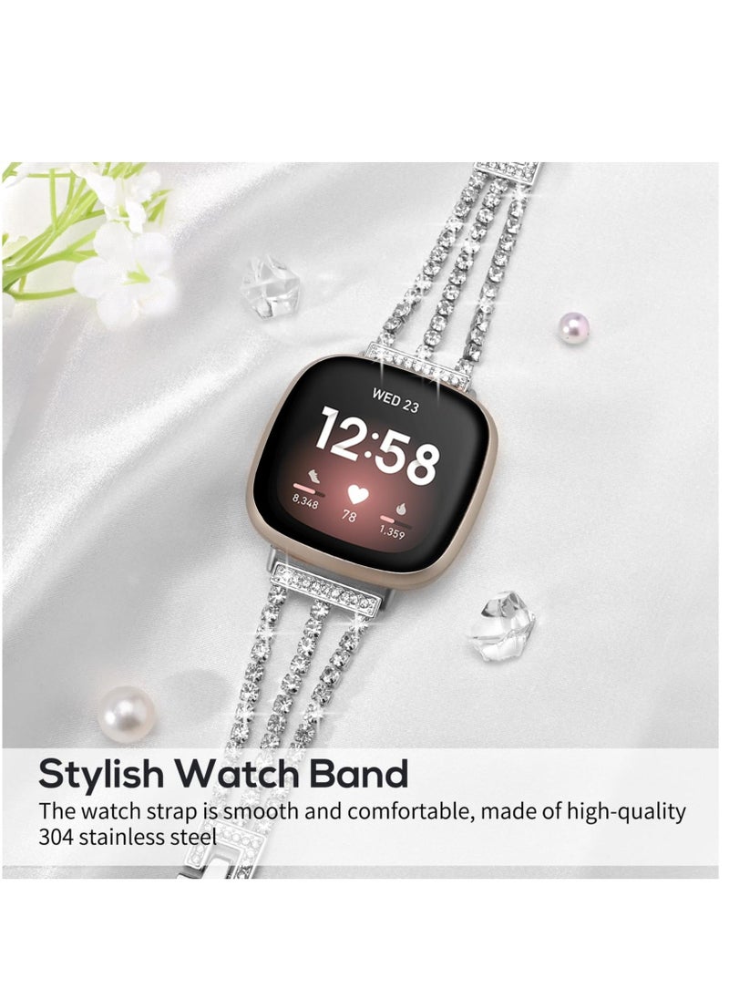 for Fitbit Versa Bands, Compatible with Fitbit Versa 3/Versa 4/Sense and Sense 2 Smart Watch, Bling Diamond Stainless Links Bracelet for Women Girl - Image 3