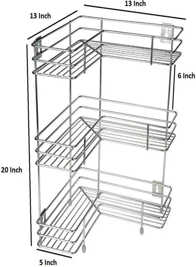2HEET New 3 Layer L-Shape Kitchen and Bathroom Rack Steel Kitchen Rack (Silver) (Size - Medium) Stainless Steel Kitchen Rack (Silver) - Image 2