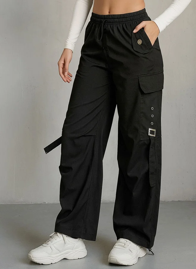 SASSAFRAS Black Cargo Trousers for Women