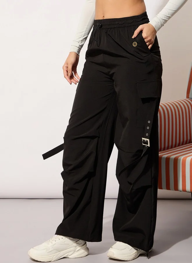 SASSAFRAS Black Cargo Trousers for Women