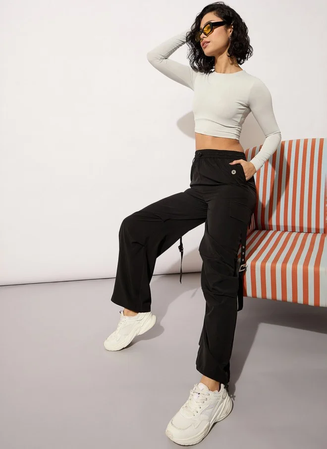 SASSAFRAS Black Cargo Trousers for Women