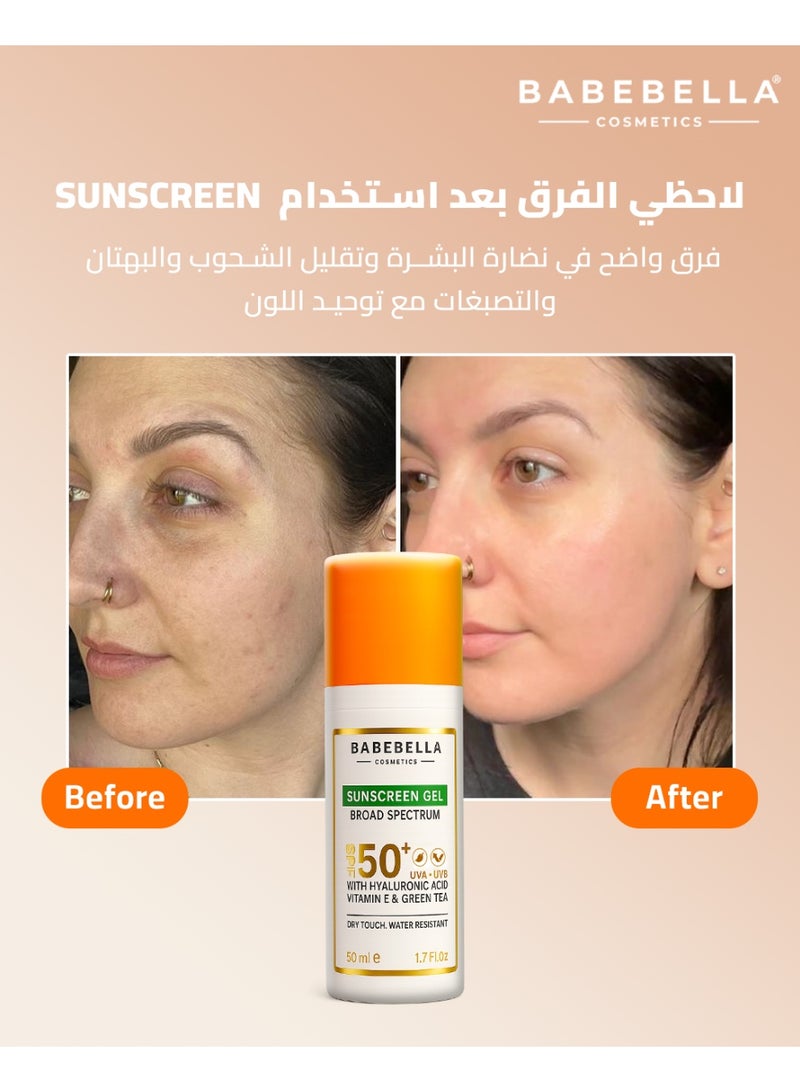 Babebella Cosmetics Sunscreen Gel SPF50+ Dry Touch, No White Cast, Hydrates and Protects 50ml - Image 4