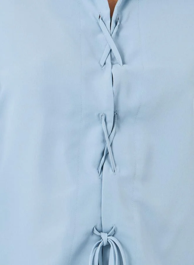 Styli Styli Solid Balloon Sleeve Front Tie-Up Detail Shirt
