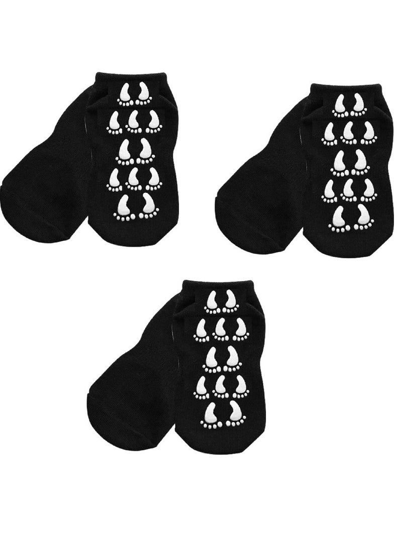 AIWANTO 3 Pairs Anti Slip Children Socks Breathable Baby (Black) - Image 1