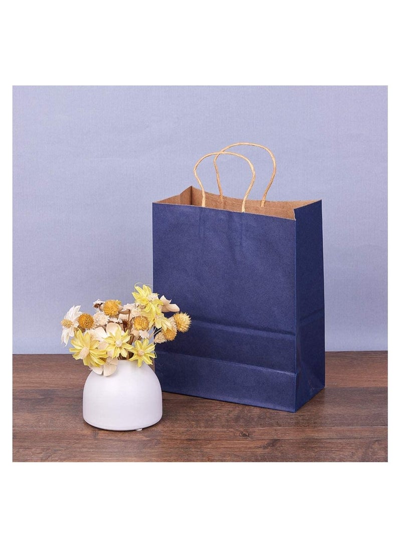 كيس ورق كرافت أزرق غامق بمقبض ملتوي 20x27x10 سم أكياس ورقية للحفلات عيد ميلاد العروس - 12 قطعة - Image 5