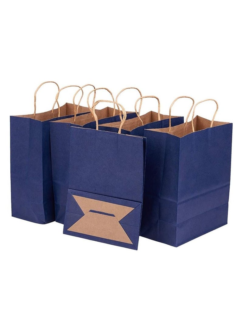 كيس ورق كرافت أزرق غامق بمقبض ملتوي 20x27x10 سم أكياس ورقية للحفلات عيد ميلاد العروس - 12 قطعة - Image 3