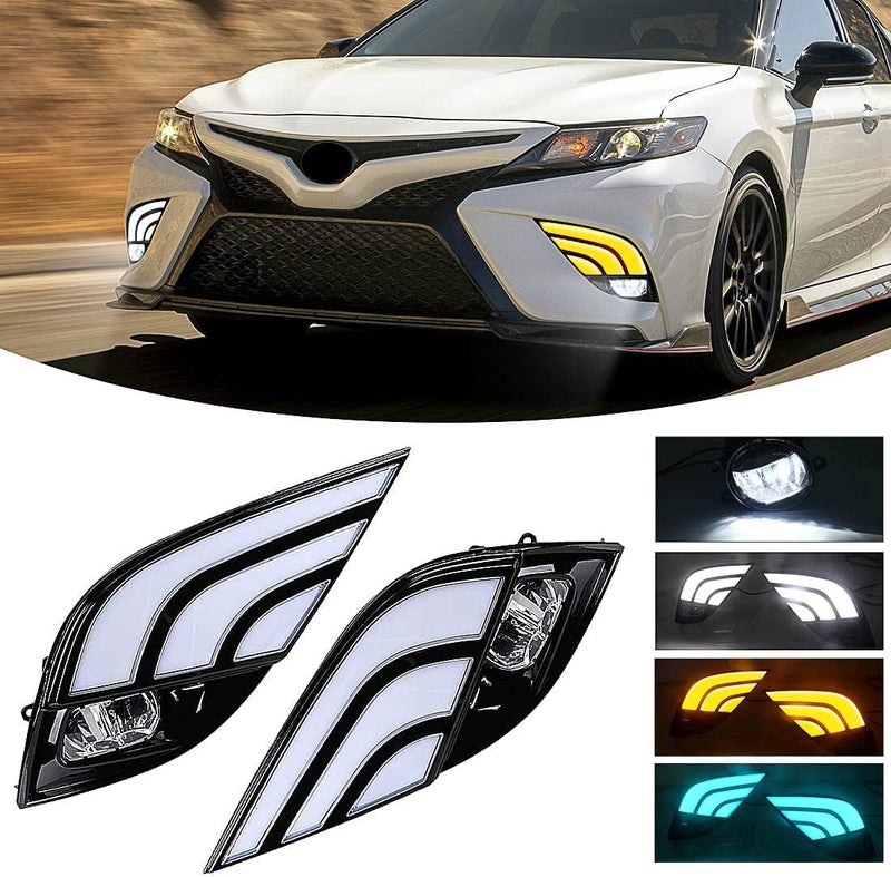 VGETTING Daytime Running Light For Toyota Camry 2018 2019 2020 Fog Light Replacement TriColors DRL With LED Lamp Blub For Camry SE XSE LED Light with Bezel