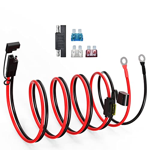 ELFCULB SAE to O Ring Terminal Harness12AWG SAE Battery Connector SAE Battery Cable with 10A 15A 20A 25A FuseCompatible for Motorcycle Car33FT - Image 1