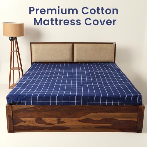 ASIAN Handloom Cotton 300TC 6.5x3 feet Mattress Cover Protector with Zip/Chain Single Bed (1 pc Single 78x36x4 Blue, Blue) - Image 4