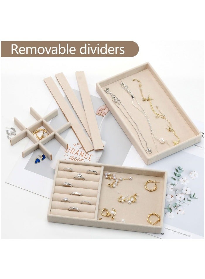Stackable Jewelry Trays Organizer for Drawer, 4 Set of Jewelry Organizers and Display Case Storage, Velvet Drawer Inserts Organizer for Necklace Bracelets Earrings Organizer-4 Set , Gift For Her,Beige  - Image 3