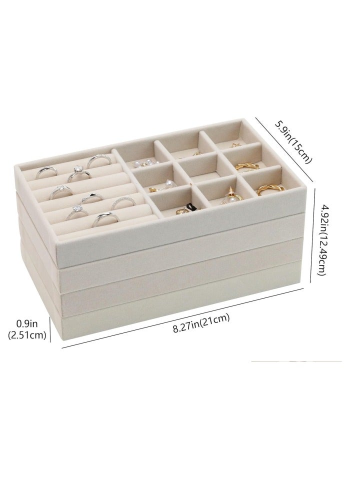 Stackable Jewelry Trays Organizer for Drawer, 4 Set of Jewelry Organizers and Display Case Storage, Velvet Drawer Inserts Organizer for Necklace Bracelets Earrings Organizer-4 Set , Gift For Her,Beige  - Image 2