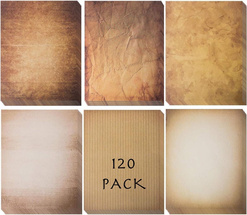 120 Aged Paper - Antique Looking Vintage Papers With Classic Aged Paper Designs - Six Unique Old Looking Designs - Printable Writing paper, 8.5 x 11 inches (Pack of 120)