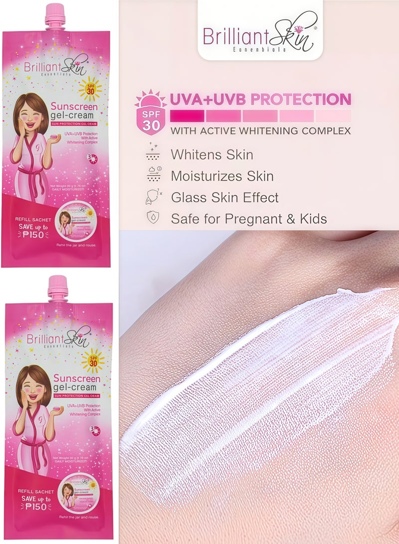 بريليانت سكين كريم جل واقي من الشمس SPF30 50 جرام، 2 قطعة - Image 3