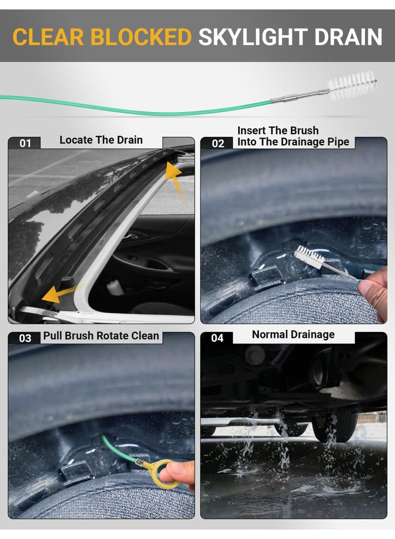 أداة محسنة لتنظيف مصرف فتحة سقف السيارة، فرشاة مرنة طويلة بطول 120 بوصة لتنظيف أنابيب الصرف في السيارة، أداة رفيعة لتجريف المصارف، مثالية لفتحة سقف السيارة وفتحة تصريف مساحات الزجاج الأمامي - Image 3