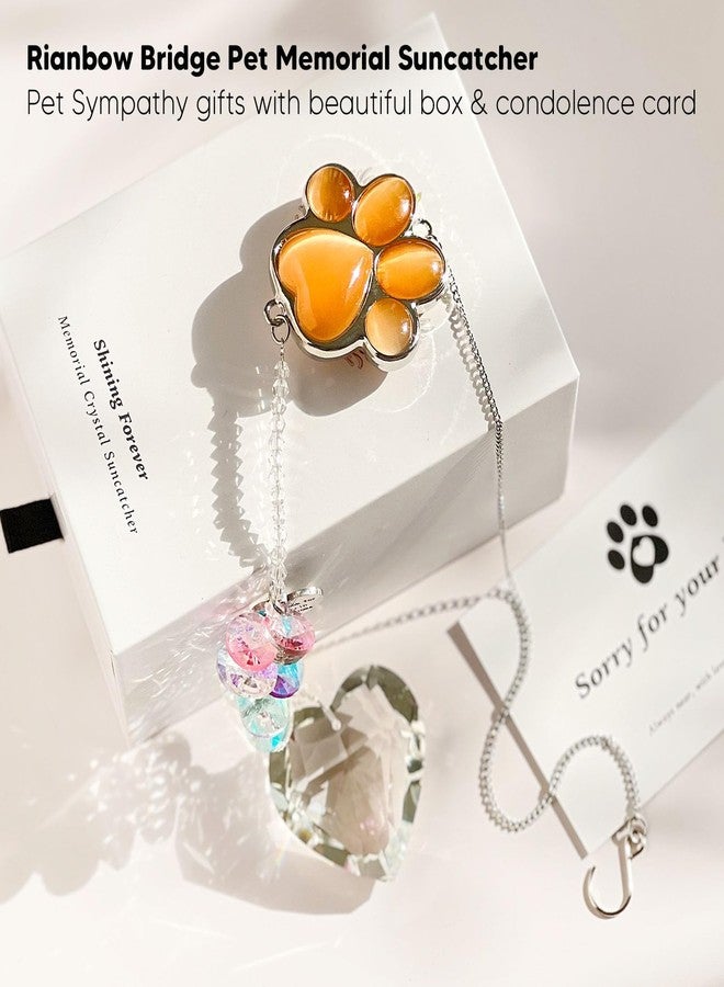 AMETHUARTZ Pet Memorial Suncatcher - Dog Memorial Gifts, Pet Loss Sympathy, Thoughtful Dogs and Cats Bereavement Remembrance Gifts, Natural Cat's Eye Paw Crystal Suncatcher(Orange Red) - Image 2