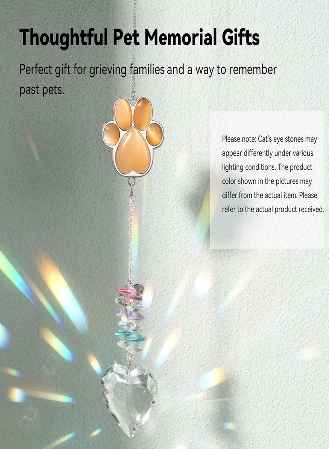 AMETHUARTZ Pet Memorial Suncatcher - Dog Memorial Gifts, Pet Loss Sympathy, Thoughtful Dogs and Cats Bereavement Remembrance Gifts, Natural Cat's Eye Paw Crystal Suncatcher(Orange Red) - Image 5